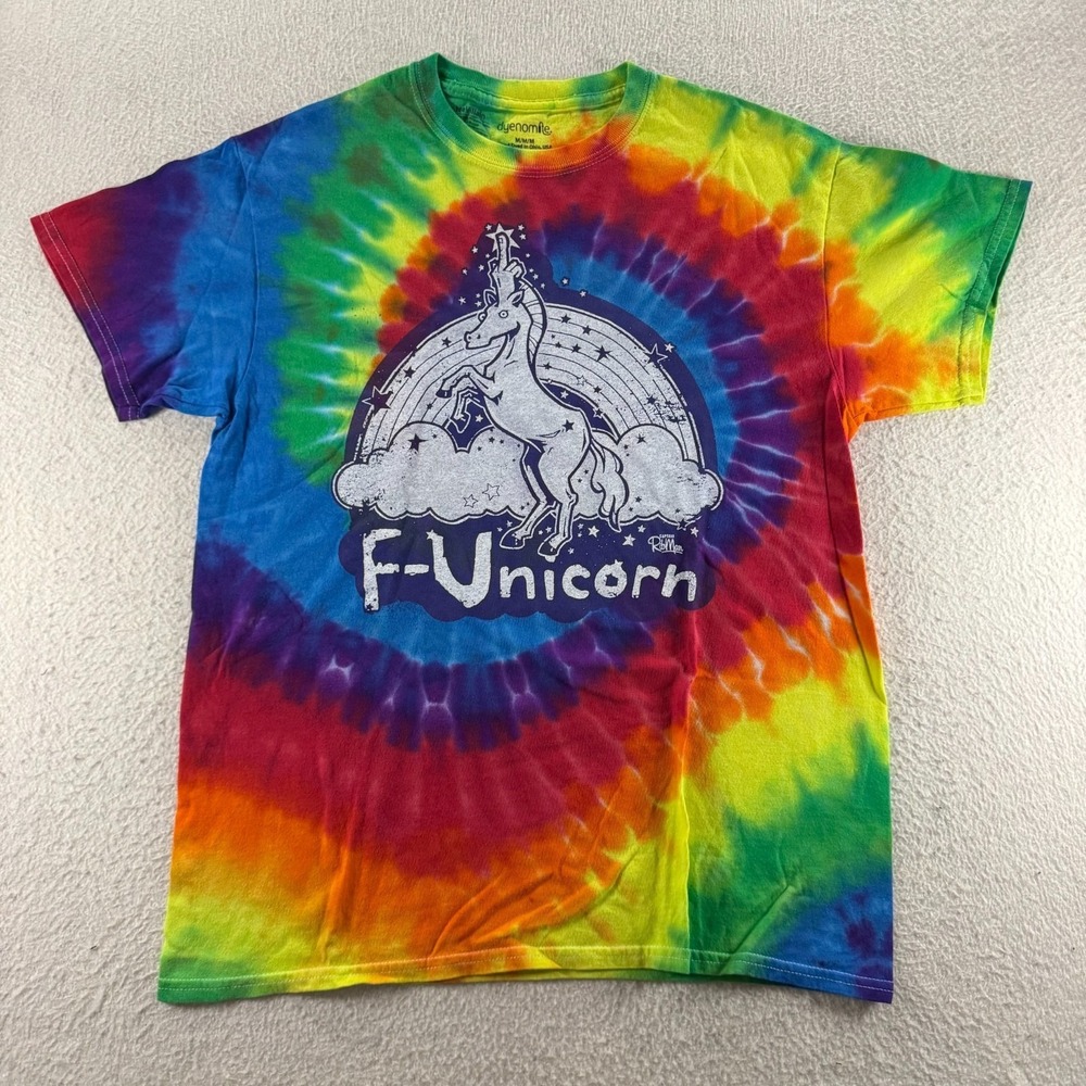 TeeVillain F-Unicorn T-Shirt Medium Rainbow Tie Dye ExcCaptain RibMan Graphic